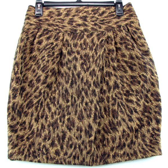 SALE! Metallic Leopard Brown Beige Midi Knee Skirt - Picture 1 of 2